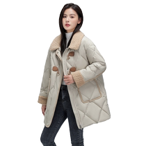 Duck Down Jacket Womens 2024 Autumn and Winter New Arrival Mid-Length Contrast Color Lapel Fashionable and Versatile Korean Style Duck Down Jacket