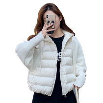 Duck Down Jacket Womens 2023 Winter New Short Knitted Sleeves Spliced ​​Hooded Loose Jacket J