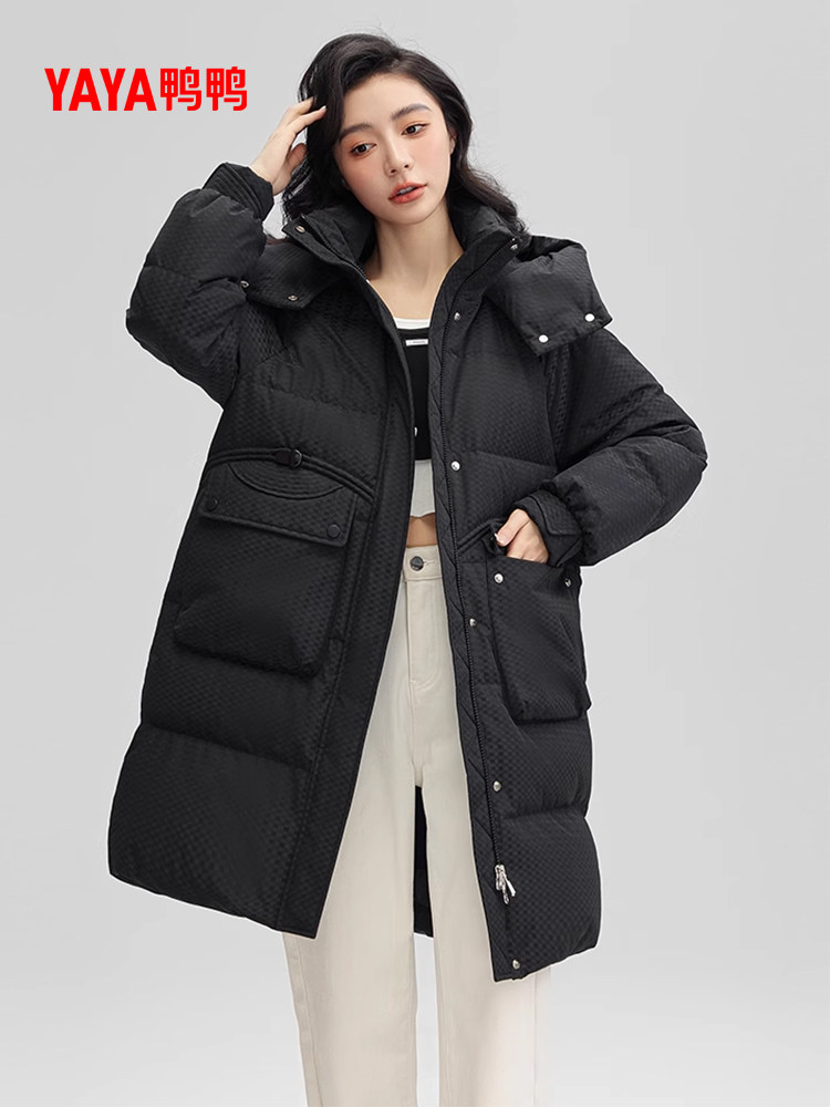 鸭鸭 25年秋季款 女式中长款过膝连帽修身羽绒服 多重优惠折后¥196.29包邮 5色可选