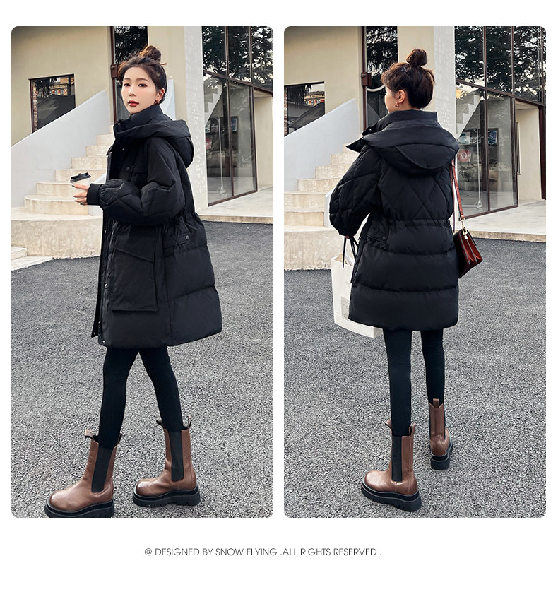 鸭鸭 22年秋季 女式中长款连帽时纯色羽绒服 双重优惠折后￥299包邮 3色可选