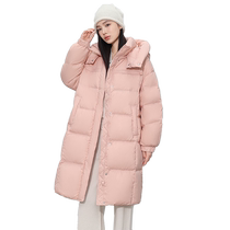 Duck long down jacket womens thickened 2024 winter new loose stand-up collar hooded warm jacket J
