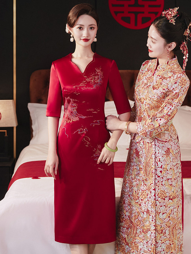 Summer qipao Mom dress Wedding Banquet Dress 2022 Wedding Happy Mother-In-Law Long Qipao High End Fashion Great Sizes and Festive Clothes