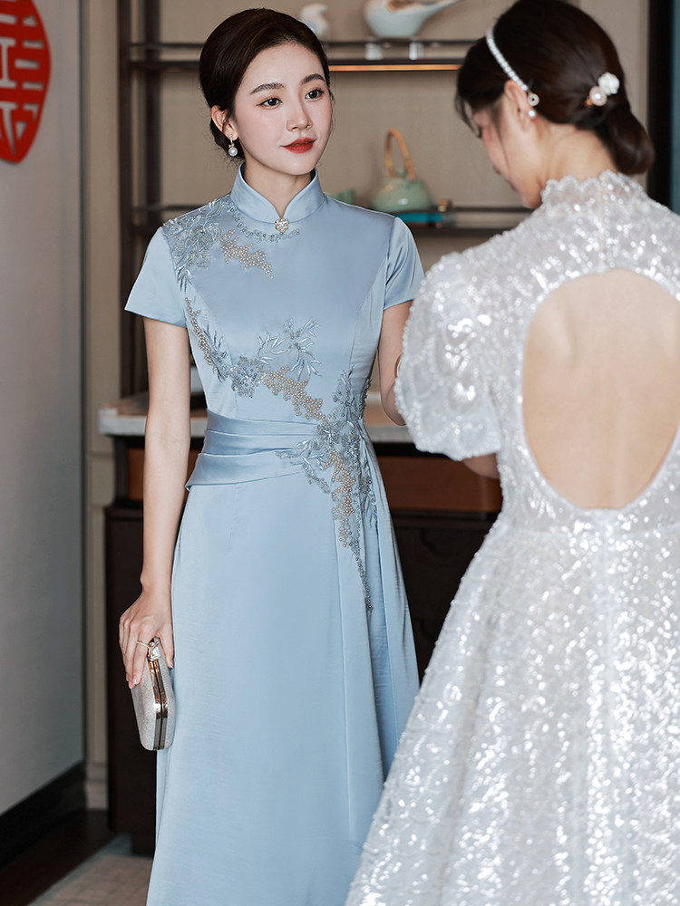 Epic neon (turquoise) happy mother-in-law wedding party dress youthful temperament wedding mother gown with noble ocean dress