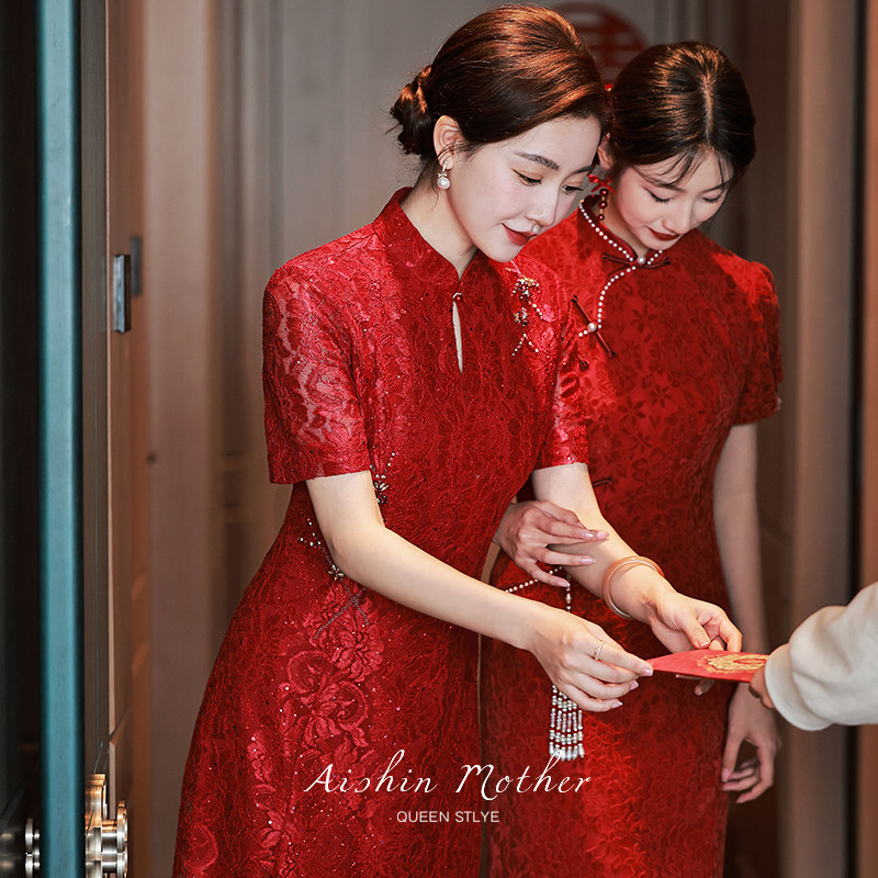 Aishini (Zhuhua) mother wedding dress 2022 new fashion happy mother-in-law wedding dress summer temperament