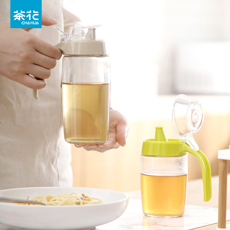 Tea Flower Kitchen Supplies Dust-Proof Oil Bottle Home Leakproof Big Glass Oil Jug With Lid Dust-Proof Seasoning Pot