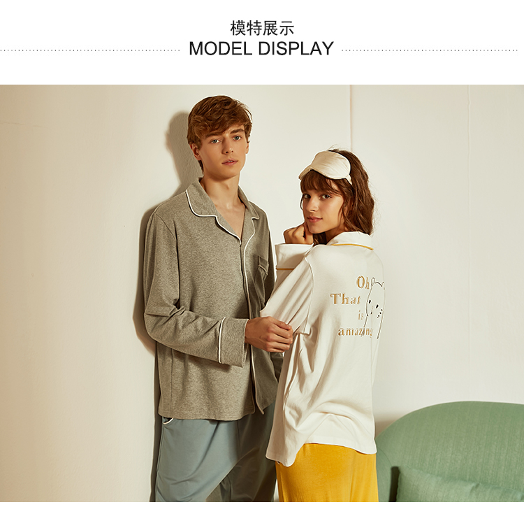 Royle ngọt ngào và đáng yêu cặp đôi đồ ngủ cotton nam và nữ mùa thu đông mùa đông phù hợp với dịch vụ nhà 18273HL đồ ngủ tuổi teen nam