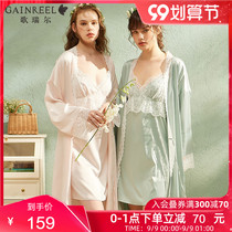 New high-value sling nightgown ice silk pajamas women can wear home clothes two-piece 21043HD