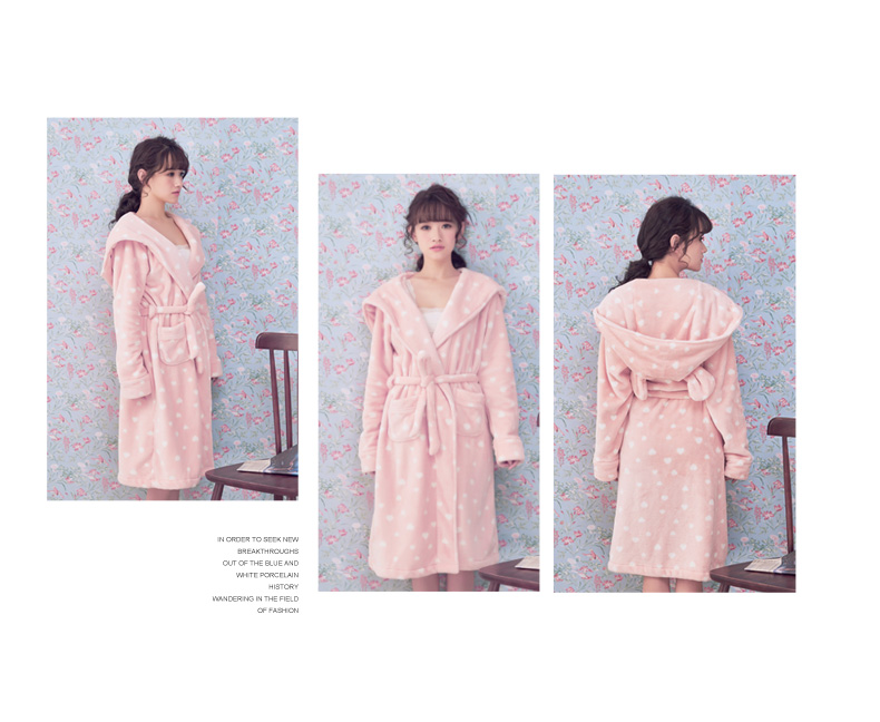 Roger mùa đông flannel ngọt ngào dễ thương phụ nữ ấm áo choàng tắm áo tắm gợi cảm trùm đầu Chin tuyết pijama dài tay