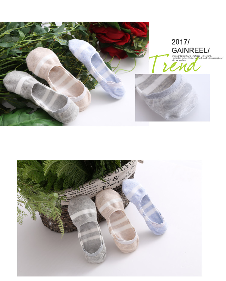 Goreer mùa hè dễ thương ngọt ngào sọc nông vớ nữ thoải mái vớ thuyền mỏng [3 đôi] chanh hình ảnh đồ bộ kiểu