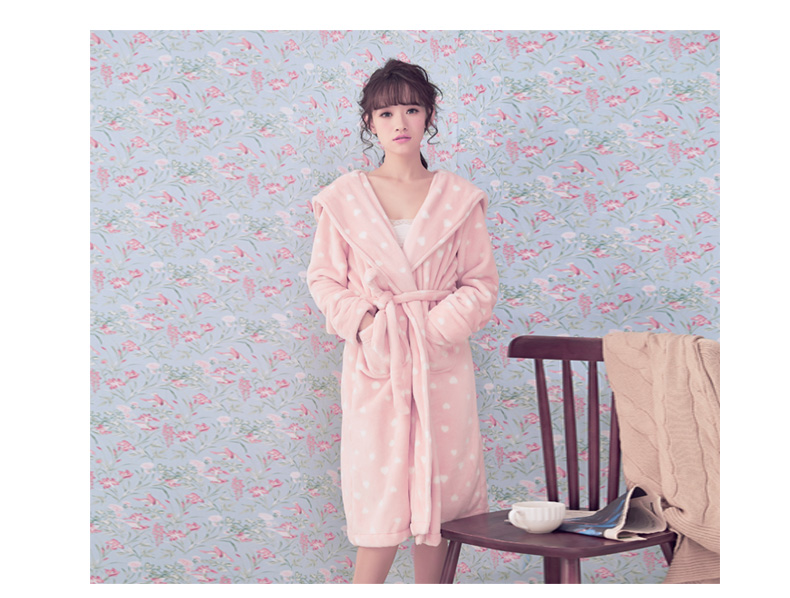 Roger mùa đông flannel ngọt ngào dễ thương phụ nữ ấm áo choàng tắm áo tắm gợi cảm trùm đầu Chin tuyết pijama dài tay