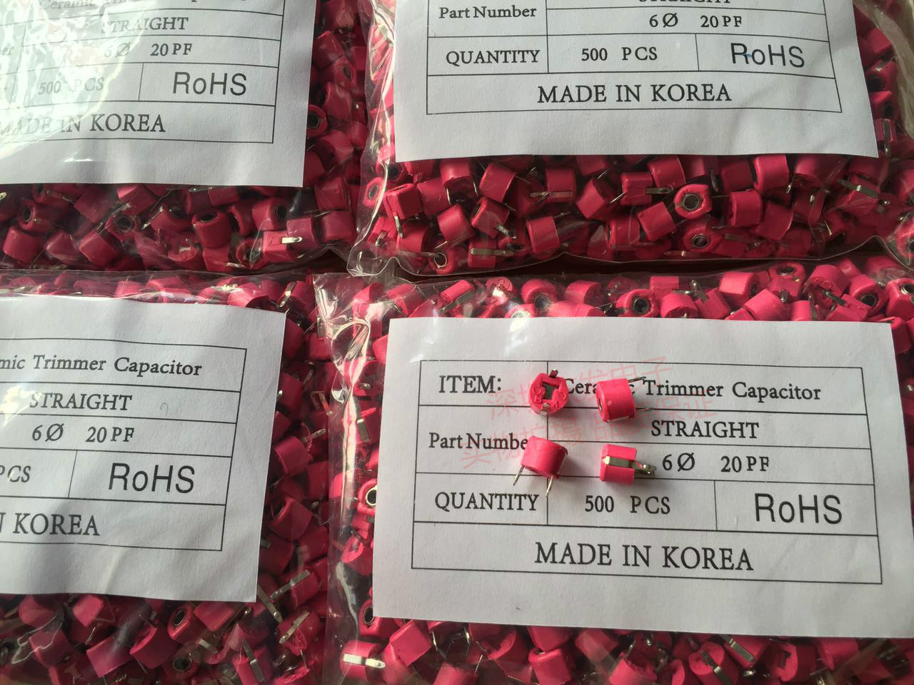 South Korea red 20PF straight plug adjustable capacitor diameter 6mm 20pf trimmer capacitor variable capacitor