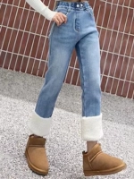 Флисовые демисезонные прямые свободные джинсы, детские бархатные штаны, высокая талия, в корейском стиле