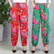 Middle-aged and elderly mother cotton silk pants spring and summer wide-leg pants floral pants women's beach pants elastic waist dance bloomers fashion