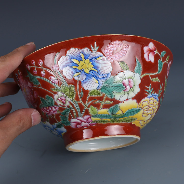 中国 清时代 茶碗 豆彩 花卉 龍紋【康熙年製在銘】古美術。 中国 清时代 茶碗 豆彩 花卉 龍紋【康熙年製在銘】古美術。