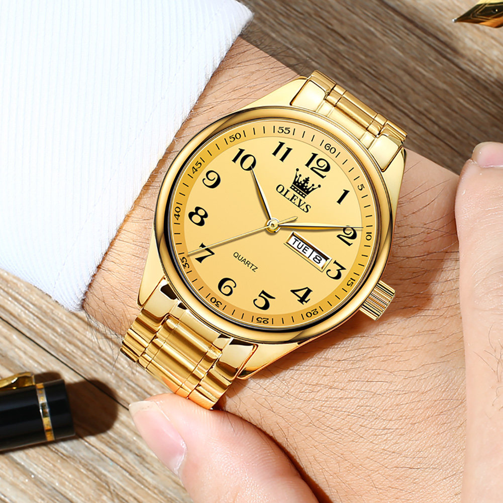 Swiss Digital Dial Men's Watches Steel Band Brands Dad Nameplate Watches Man Quartz Gold Color
