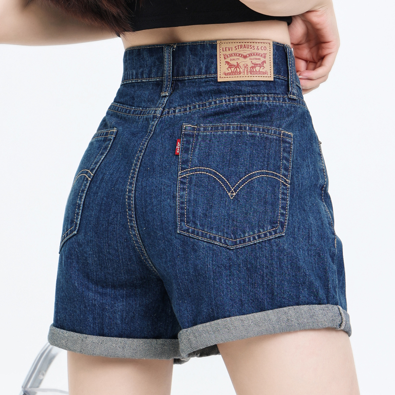 Levis Women's Denim Shorts Retro Dark Blue A-Line Slimming High-Waisted Hot Pants Loose Wide-Leg Shorts Levis Women's Denim Shorts Retro Dark Blue A-Line Slimming High-Waisted Hot Pants Loose Wide-Leg Shorts