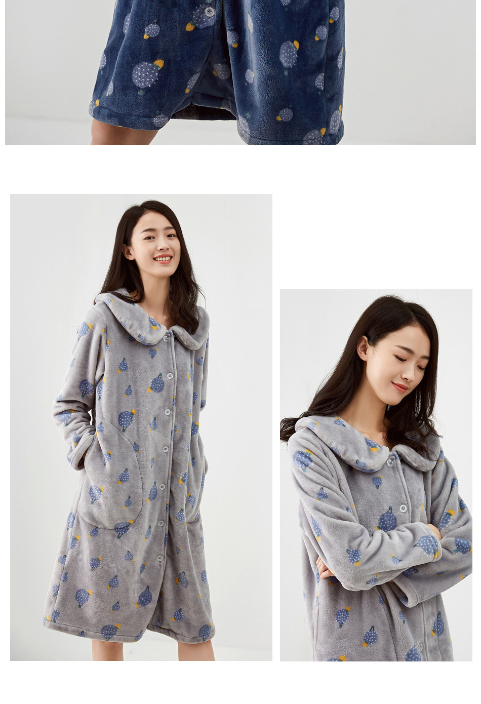 Top dưa sản phẩm mới phụ nữ mùa đông dễ thương ngọt ngào ấm áp san hô cashmere váy ngủ đơn giản ve áo flannel dịch vụ nhà đầm nữ