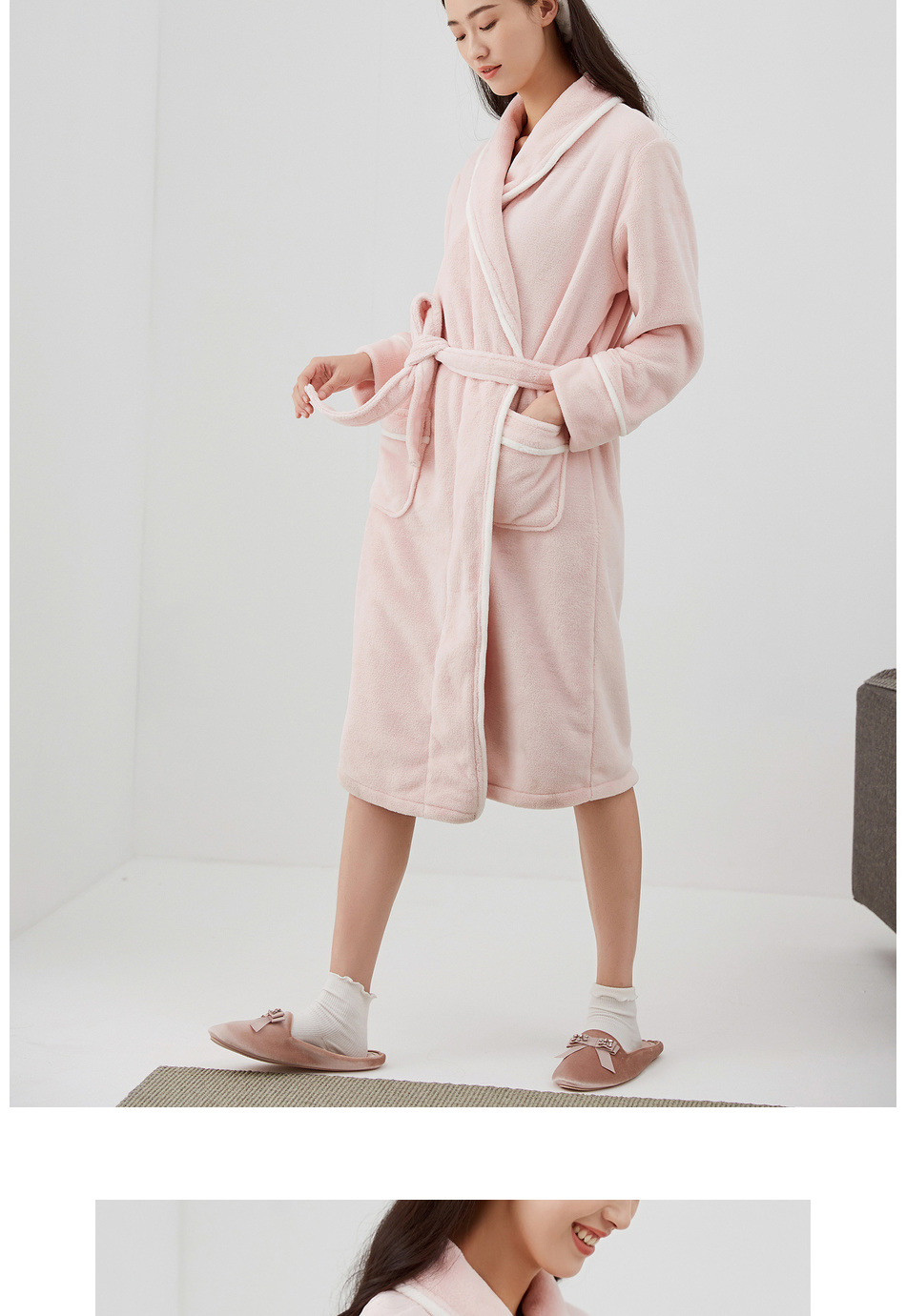 Top dưa dưa mùa đông nhà flannel áo choàng dày ấm ấm tinh khiết màu đồ ngủ cặp