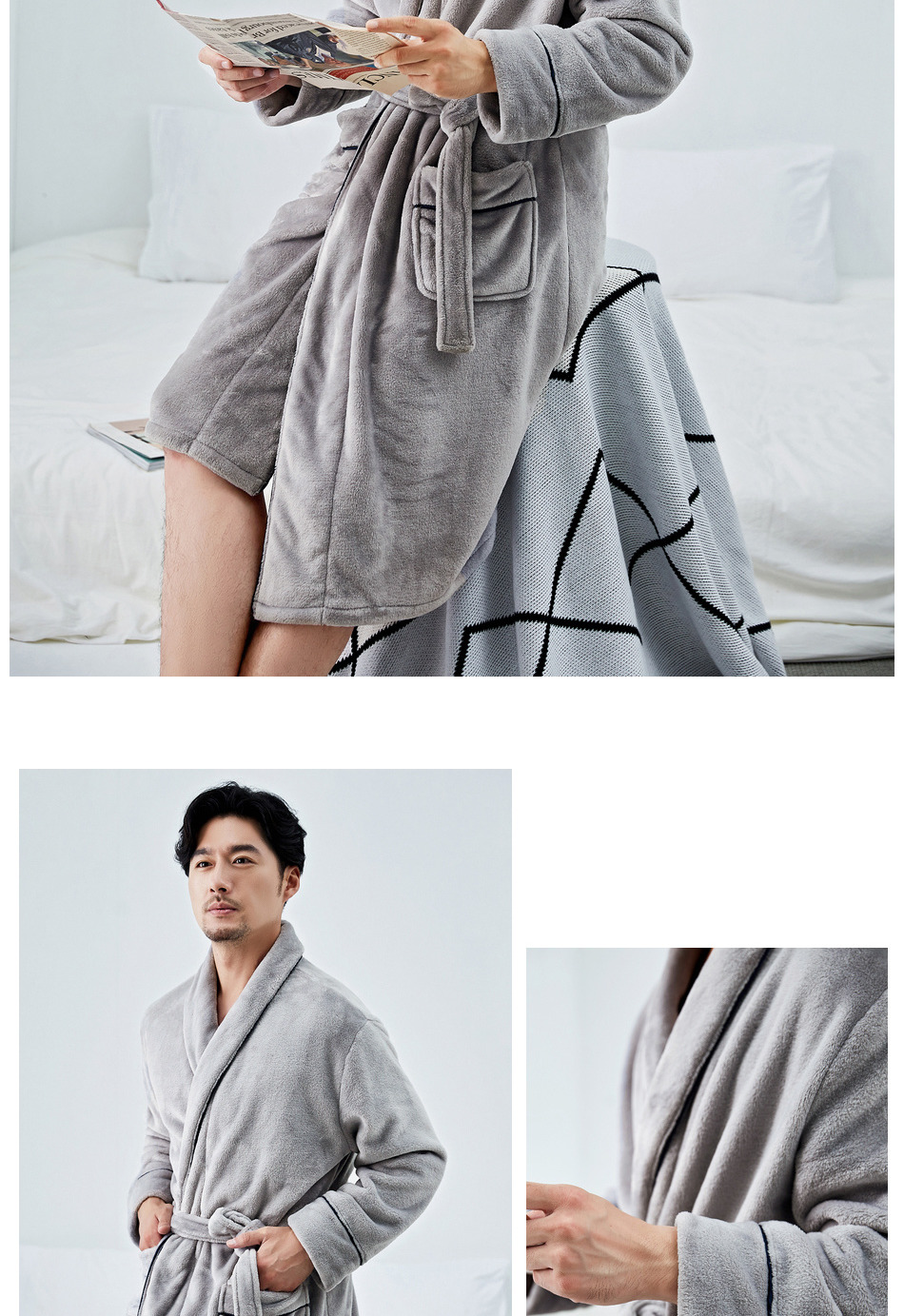 Top dưa dưa mùa đông ấm áp dày lông cừu áo choàng ấm áp và thoải mái flannel áo choàng tắm màu rắn hàng đầu áo ngủ thu đông Hàn Quốc