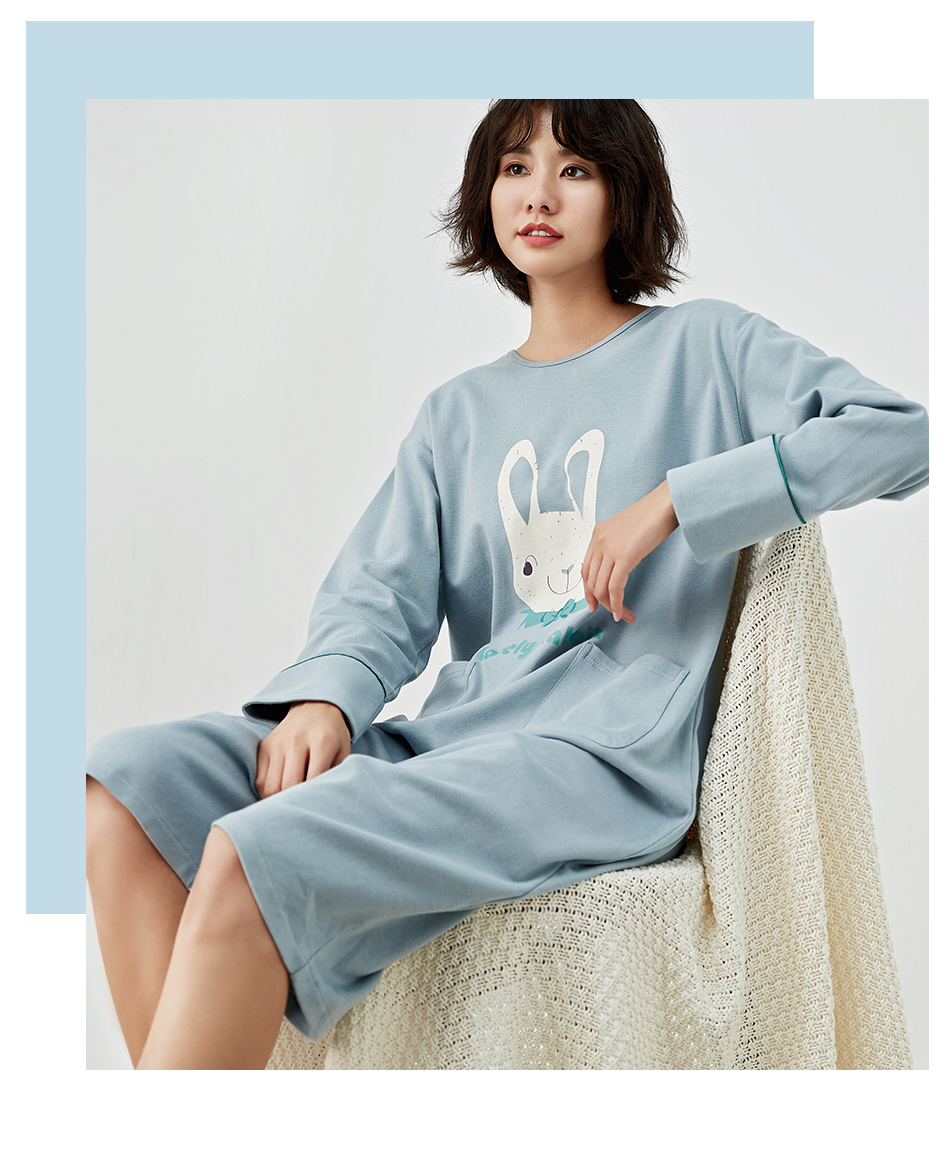 Top melon melon nightgirl nữ mùa xuân và mùa thu cotton thoải mái tay áo dài nhà dễ thương thời trang Hàn Quốc phiên bản dài của váy dài váy đầm đẹp