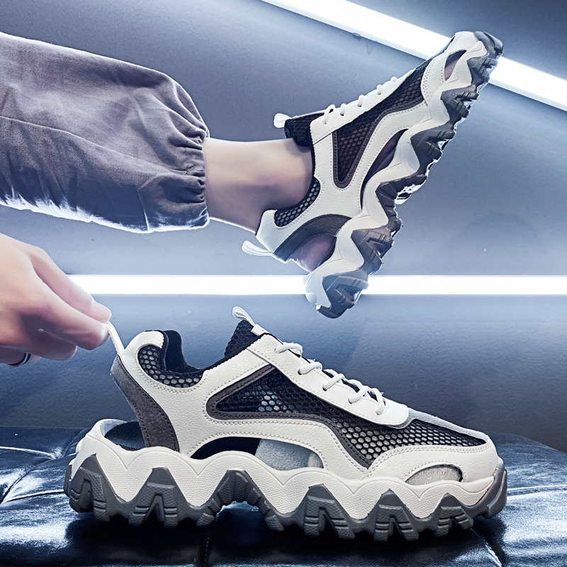 Men's sports sandals summer height ins dad tide shoes les handsome T small size 37 hollow beach hole shoes men