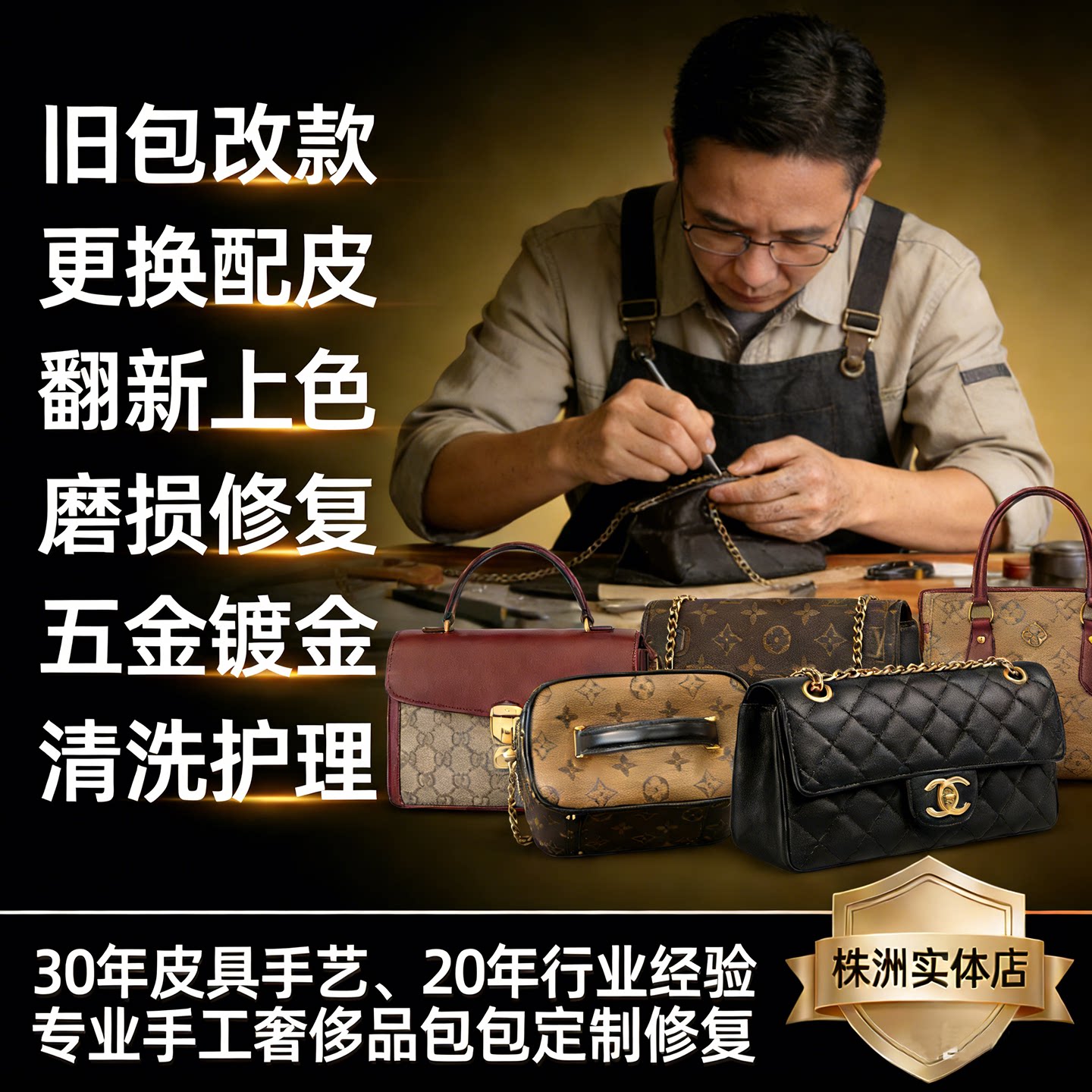 革製品の専門的な修理、修復、改造、縁の塗装、高級バッグの修理、色の変更、色の復元。