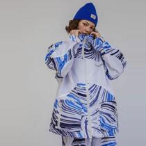 iceBlanc ski clothing single board double board mens and womens waterproof and windproof high-end series full-print texture blue suit