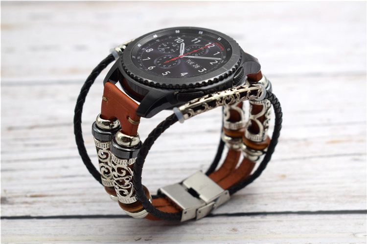 72H出貨 佳明 Vivoactive 4 手錶帶 復古民族風 真皮手錶帶 頭層皮腕帶 智能手錶帶 時尚簡約 替換腕帶