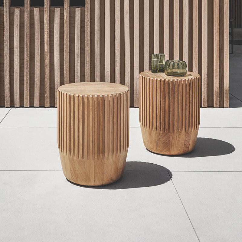 Nordic outdoor coffee table solid wood designer balcony model room wooden pier rattan sofa light luxury side teak small round table