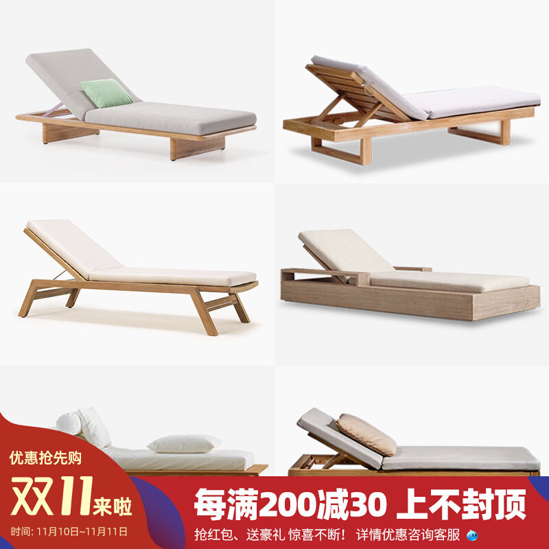 Teak Outdoor Deck Bed Hotel Swimming Pool Waterproof Sunscreen Outdoor Leisure Villa Garden Garden High-grade Solid Wood Deck Chair
