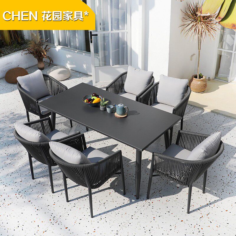 Villa courtyard outdoor table and chair combination balcony leisure rattan chair outdoor garden open-air rattan table and chair waterproof sunscreen - Taobao