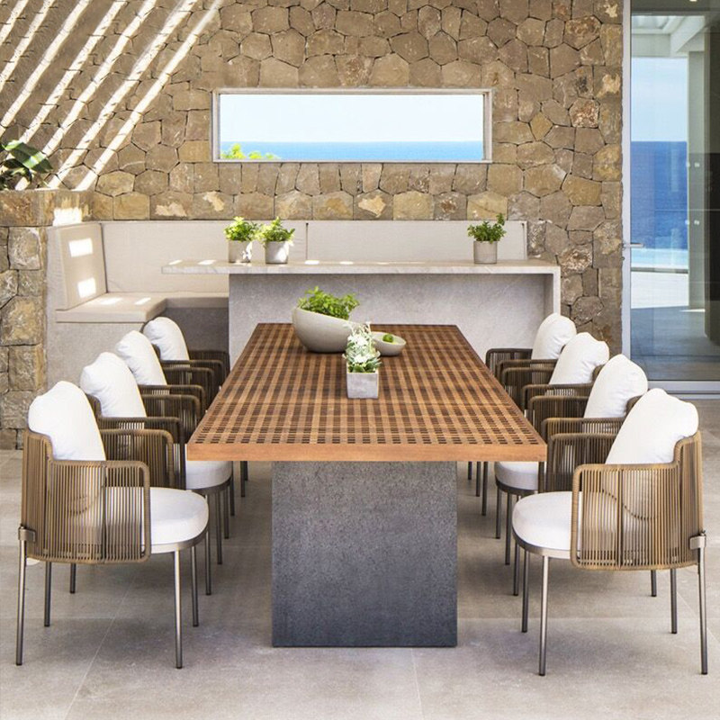 Outdoor leisure tables and chairs villa courtyard teak rattan chairs Outdoor leisure open-air garden rattan tables and chairs waterproof sunscreen