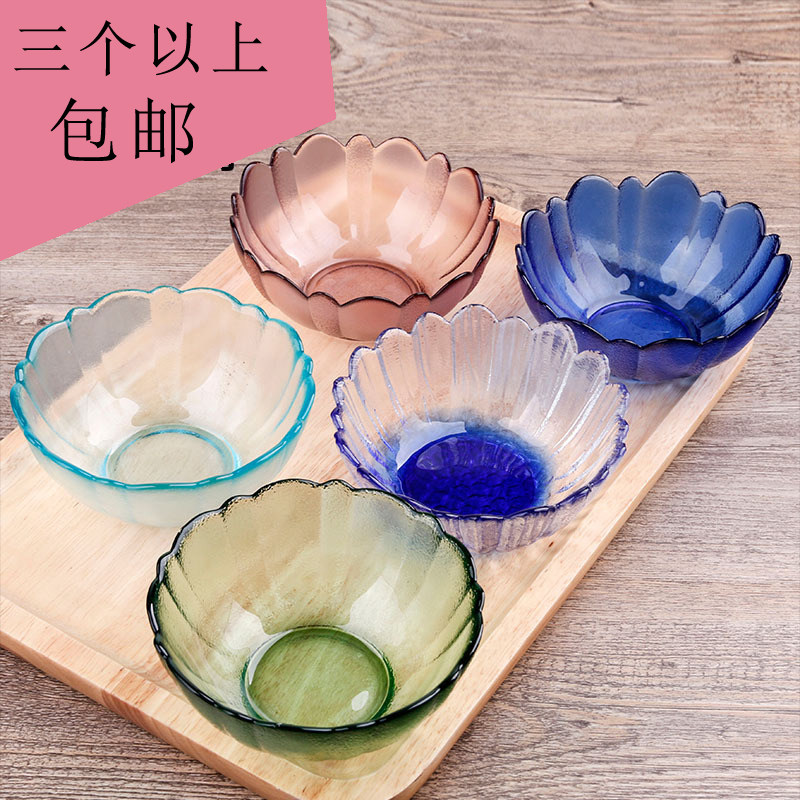 High-end creative round colored petal glass fruit salad bowl Japanese-style heat-resistant large soup bowl vegetable pot