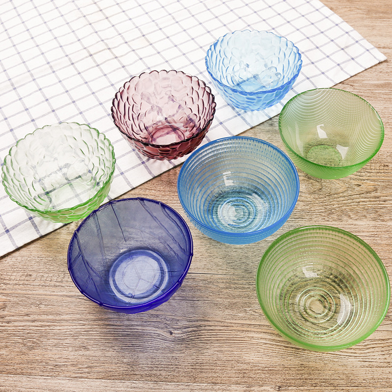 High-End Creative Wheat Straw Glass Bowl Japanese Style Tableware Kitchen Supplies Household Colorfuled Glass Fruit Salad Bowl