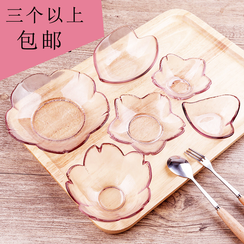 Export Japanese cuisine small plate cherry blossom flavored dish glass bowl pink snack sauce vinegar disk creative tableware
