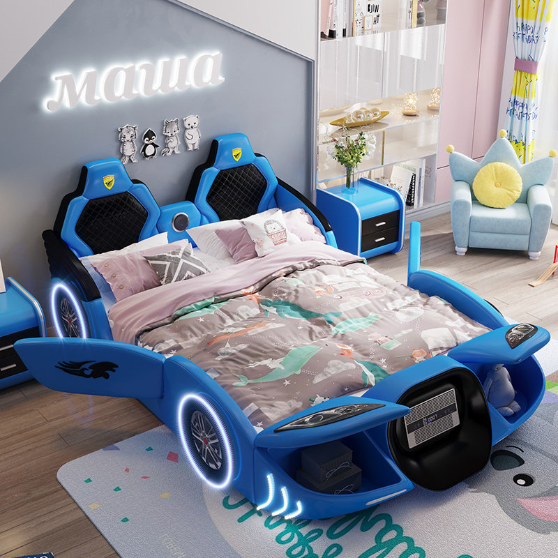 Children's bed Boy single beds light extravagant 1 5 blue with guardrails minimalist modern Bed Divine cartoon Car bed