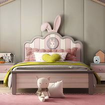 Solid wood childrens bed girl princess bed Girl childrens room Girls secret base Dream cartoon pink rabbit bed