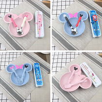 Anti-Fall Stainless Steel Mitch Spoon Fork Mickey Bowl Children Cutlery Learning Chopsticks Cartoon Sub-Dinner Table Baby Bowl Suit