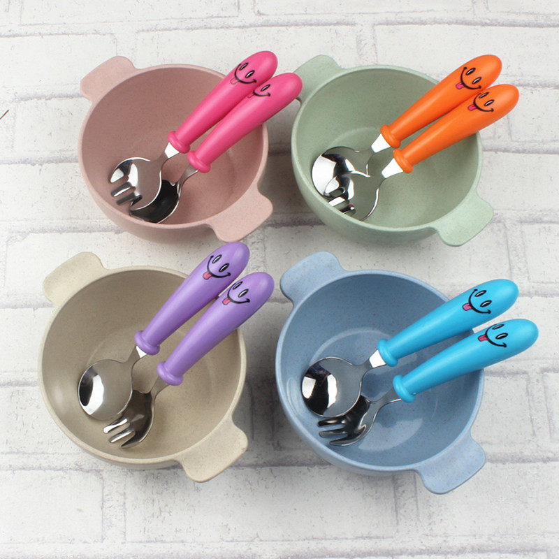 Children's bowl anti-fall anti-scalding baby bowl spoon baby food supplement bowl baby special bowl cartoon fork spoon training chopsticks set