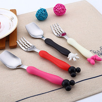 Mickey spoon Stainless Steel Accessory Spoon Cartoon Spoon Creativity Cute Fork Spoon Baby Boy Fork Baby Training Spoon
