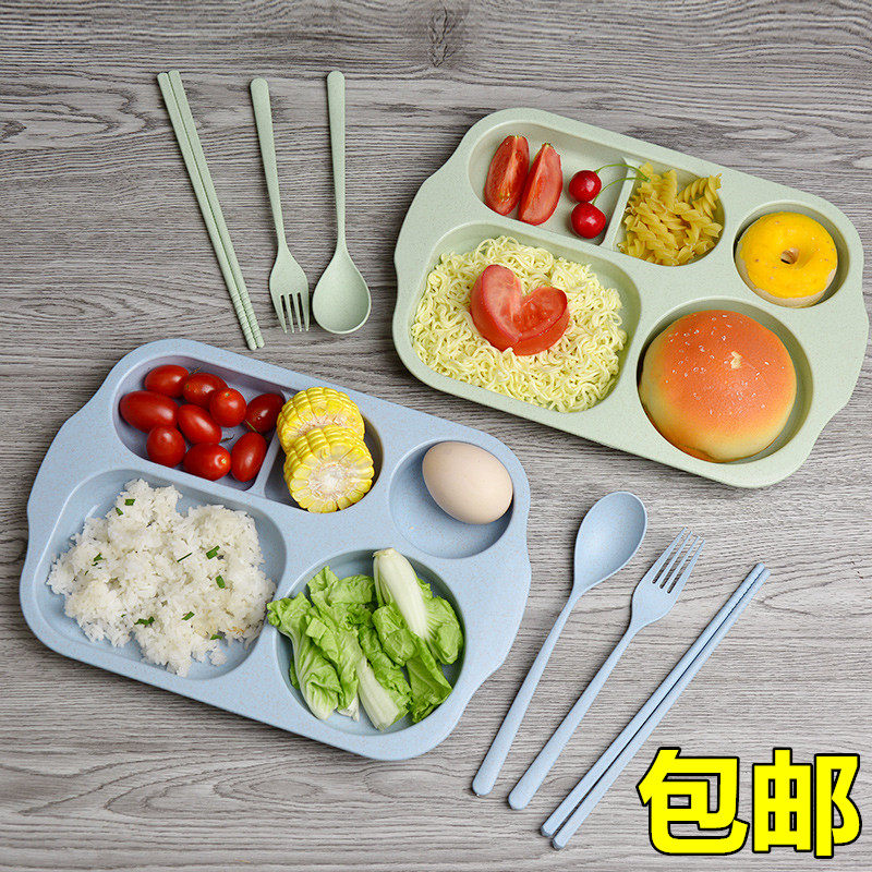 Custom logo children's tableware tableware set creative kindergarten students cartoon spoon fork chopsticks four-piece set dinner plate