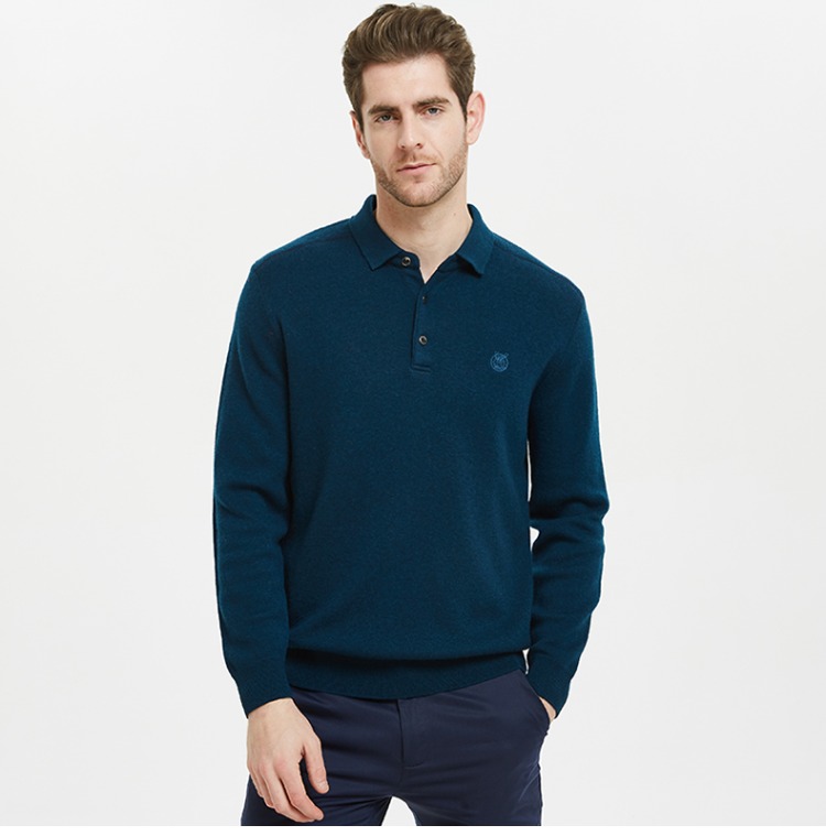 Áo len cashmere chính hãng cho nam màu rắn cộng với áo len dày nhung cho nam quần áo mùa đông quần tây nam đẹp