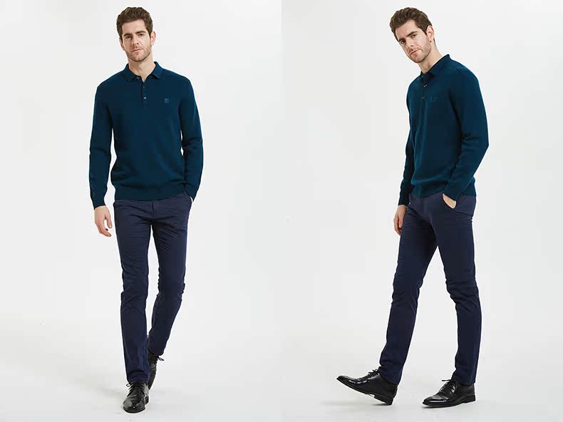 Áo len cashmere chính hãng cho nam màu rắn cộng với áo len dày nhung cho nam quần áo mùa đông quần tây nam đẹp