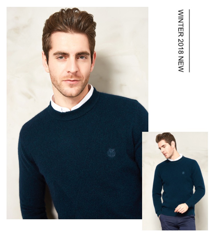 Áo len cashmere chính hãng 2018 mùa đông mới cổ tròn màu rắn áo len stereo sọc chéo áo len nam đẹp trai áo khoác nam trung niên
