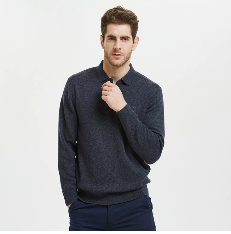 Áo len cashmere chính hãng cho nam màu rắn cộng với áo len dày nhung cho nam quần áo mùa đông