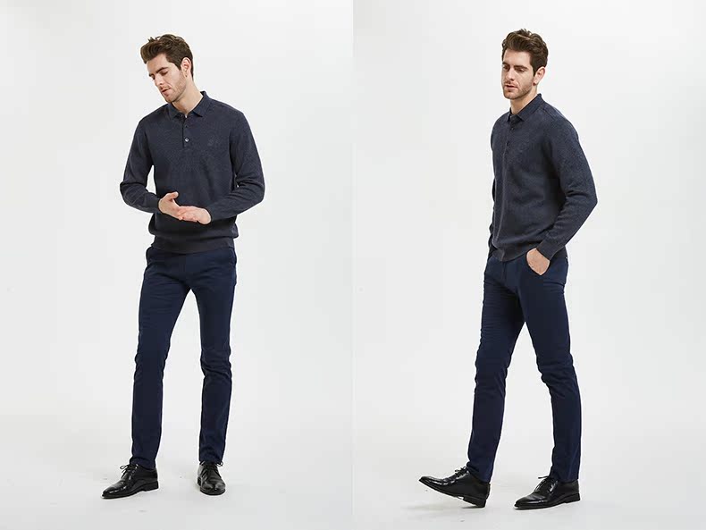 Áo len cashmere chính hãng cho nam màu rắn cộng với áo len dày nhung cho nam quần áo mùa đông quần tây nam đẹp