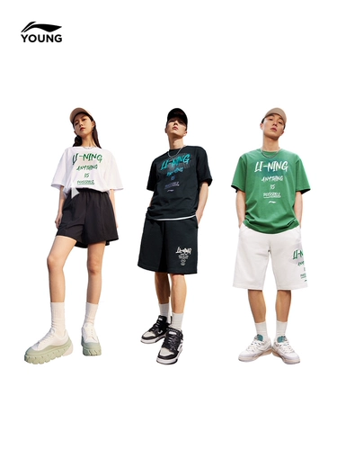 Li Ning, летняя спортивная белая хлопковая футболка для влюбленных, короткий рукав, с рукавом