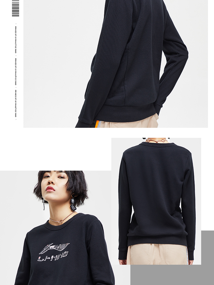 Li Ning Wei Yi Bà 2019 Dòng thời trang thể thao mới Áo dài cổ tròn giản dị mùa xuân đan màu hồng - Thể thao lông cừu / jumper áo thun nam dài tay