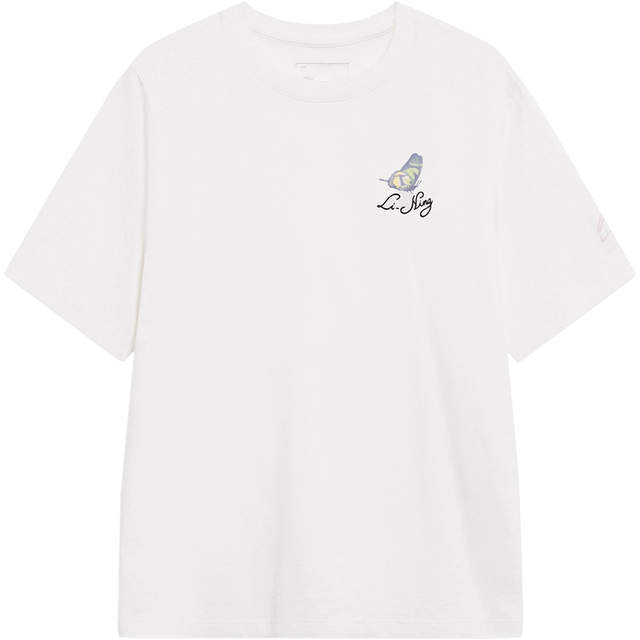 Li Ning women's printed T-shirt pure cotton short sleeves