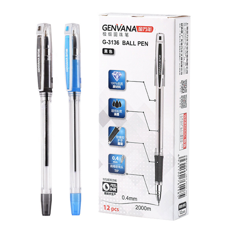 0 4mm golden years Ball pen with extremely fine medium oil pen fine head half needle tube pen tip minimalist transparent pole ultra low viscosity black oil pen girl blue oily financial use accounting g3136 777